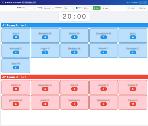 A class battle screen with competing students