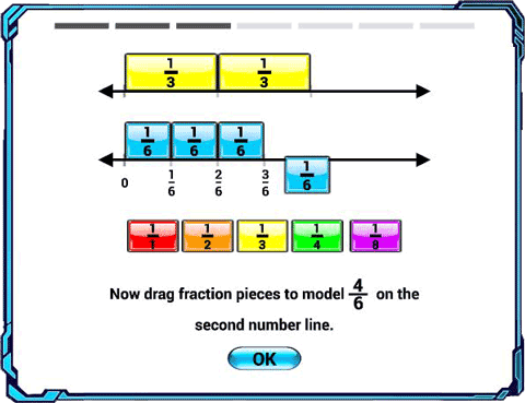 Draggable fraction pieces — interactive modeling
